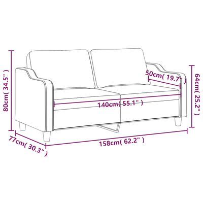 vidaXL 2-Sæta Sófi Svart 140 cm Efnisáklæði