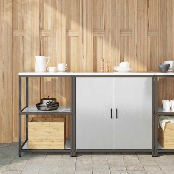 vidaXL Eldh&uacute;s geymslu sett me&eth; hillu 2 pcs Silfur Ry&eth;fr&iacute;tt St&aacute;l