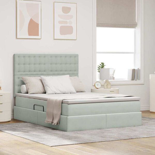 vidaXL R&uacute;m me&eth; geymslur&yacute;mi og LED Lj&oacute;sgr&aacute;r 140 x 200 cm Flauel