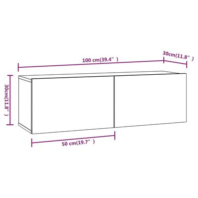 vidaXL Sjónvarpsveggskápur Reyklituð Eik 100x30x30 cm Samsettur viður