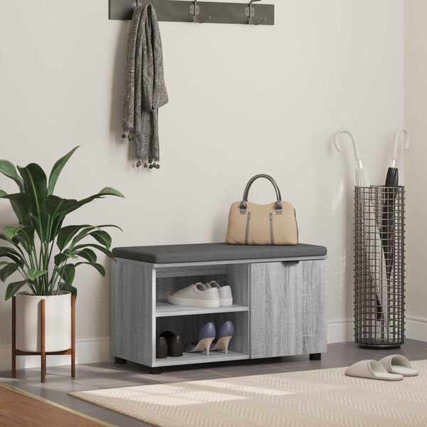 vidaXL Hallarbekk Gr&aacute;r Sonoma 80 x 38 x 46 cm Virkur tr&eacute; og d&uacute;kur