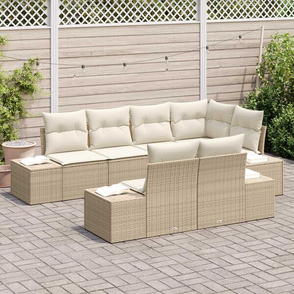 vidaXL Gar&eth;s&oacute;fa sett me&eth; p&uacute;&eth;i 7 pcs Beige og krem p&oacute;l&yacute;rattan
