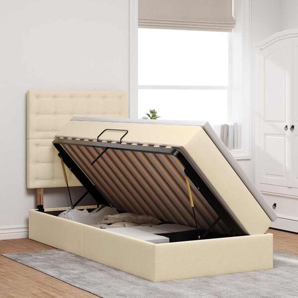 vidaXL R&uacute;m me&eth; geymslur&yacute;mi og LED me&eth; d&yacute;nu Krem 100 x 200 cm P&oacute;l&yacute;ester