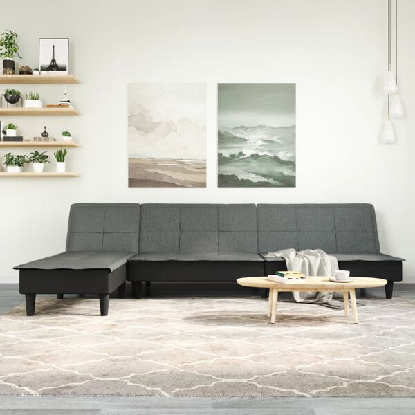 vidaXL L-laga svefns&oacute;fi D&ouml;kkgr&aacute;r 255x140x70 cm Efni