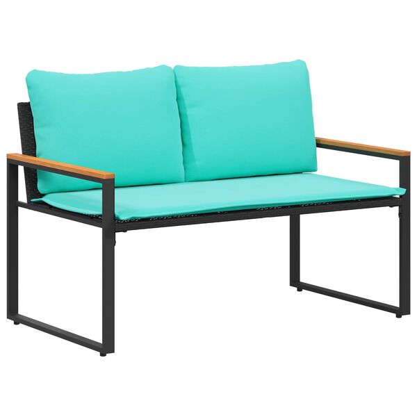 vidaXL Bekkur me&eth; p&uacute;&eth;i Svart og T&uacute;rk&iacute;s 115 x 65 x 72 cm Rattan