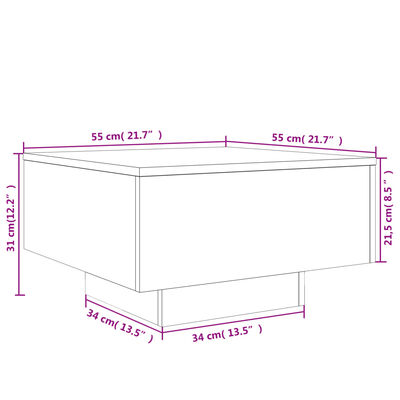 vidaXL Sófaborð með LED-ljósum Hvítt 55x55x31 cm