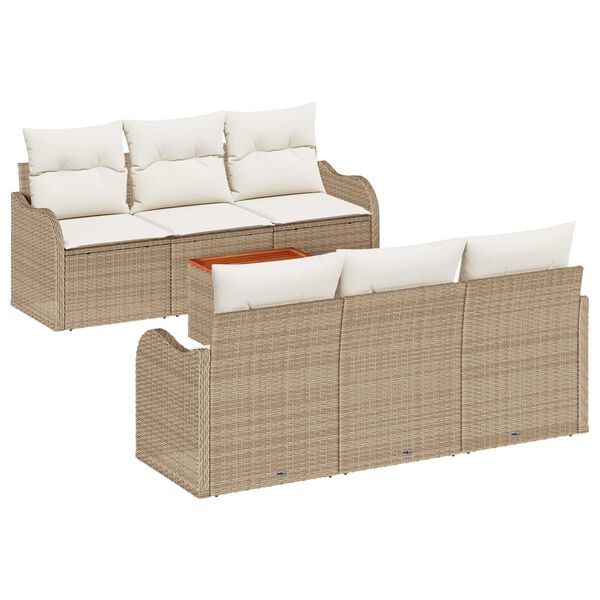 vidaXL Gar&eth;s&oacute;fa sett me&eth; geymslu 7 pcs Beige og krem p&oacute;l&yacute;rattan