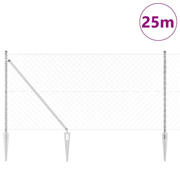vidaXL Gir&eth;ingarp&oacute;stur Silfur 25 x 1 m (60 x 60 mm net) St&aacute;l