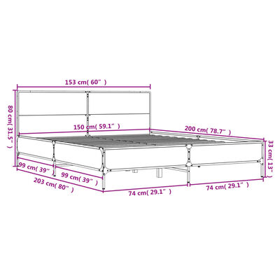 vidaXL Rúmgrind án Dýnu Reyktóna Eikarlitur 150x200 cm