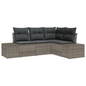 vidaXL Gar&eth;s&oacute;fa sett me&eth; geymslu 4 pcs Gr&aacute;r p&oacute;l&yacute;rattan