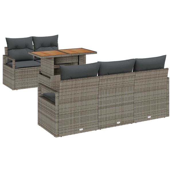 vidaXL Gar&eth;s&oacute;fa sett me&eth; geymslu 6 pcs Gr&aacute;r Poly rattan