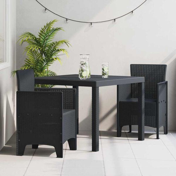 vidaXL Garður borðsett 3 pcs Antrasít Polt rattan