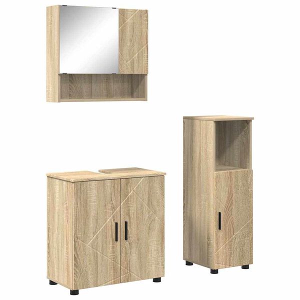vidaXL Ba&eth;herbergismublasett 3 pcs Sonoma Eik Samsettur vi&eth;ur & metal