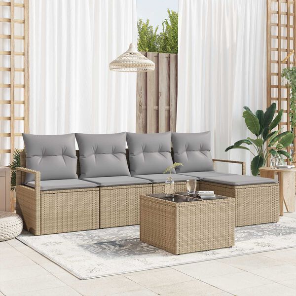 vidaXL Gar&eth;s&oacute;fa sett 6 pcs Drapplita&eth;ur Poly rattan