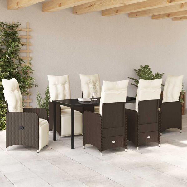 vidaXL Garður borðsett með púði 7 pcs Brúnn Poly rattan