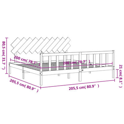 vidaXL Rúmgrind með Höfuðgafli 200x200 cm Gegnheill Viður