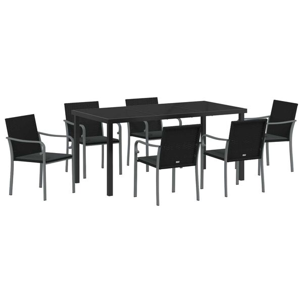 vidaXL Garður borðsett 7 pcs Svartur og grár PE rattan
