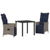 vidaXL Borð og stólaflokkur með púði 3 pcs Grár PE rattan