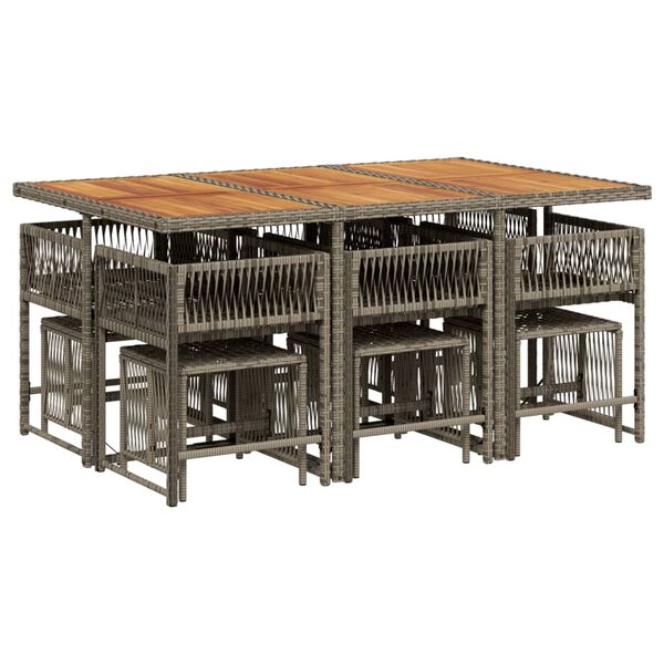 vidaXL 11 Hluta Gar&eth;h&uacute;sgagnasett me&eth; S&aelig;tisp&uacute;&eth;um P&oacute;l&yacute;rattan Gr&aacute;tt