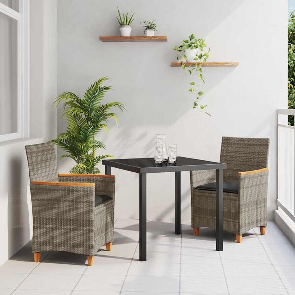 vidaXL Garður borðsett 3 pcs Grár pólýrattan