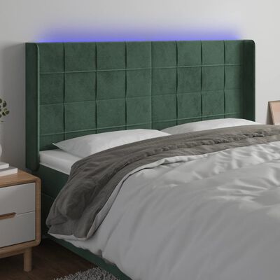 vidaXL LED höfuðgafl Dökkgrænt 203x16x118/128 cm Flauel