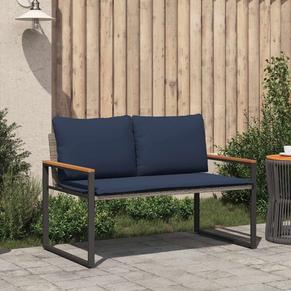 vidaXL Bekkur me&eth; p&uacute;&eth;i Gr&aacute;tt og sj&aacute;vargul 115 x 65 x 72 cm Rattan