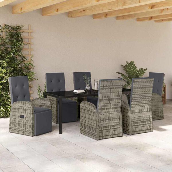 vidaXL Gar&eth;ur bor&eth;sett me&eth; p&uacute;&eth;i 7 pcs Gr&aacute;r p&oacute;l&yacute;rattan