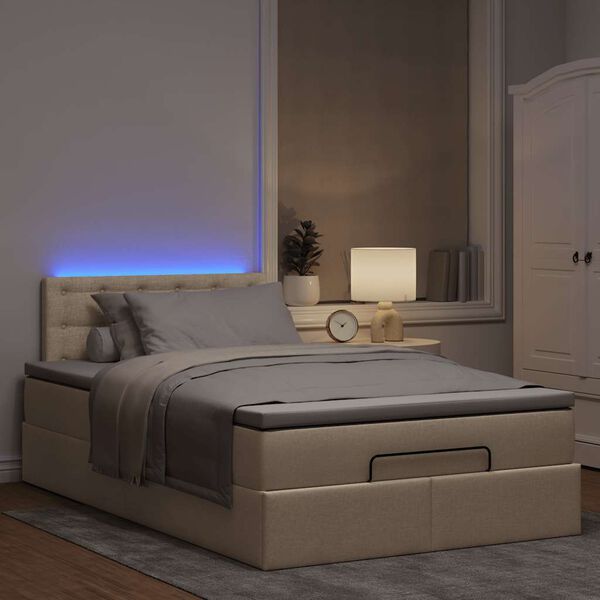 vidaXL Ottoman r&uacute;m me&eth; d&yacute;nu & LED krem 120x190cm Efni
