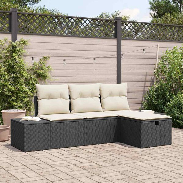 vidaXL Gar&eth;s&oacute;fa sett me&eth; p&uacute;&eth;i 4 pcs Svartur Poly rattan