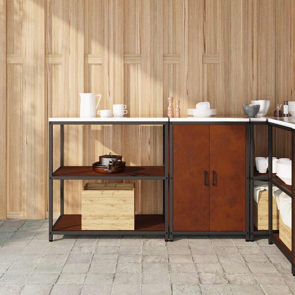 vidaXL Eldh&uacute;s geymslu sett me&eth; hillu me&eth; hur&eth; 2 pcs Rusty Ve&eth;ra&eth; st&aacute;l