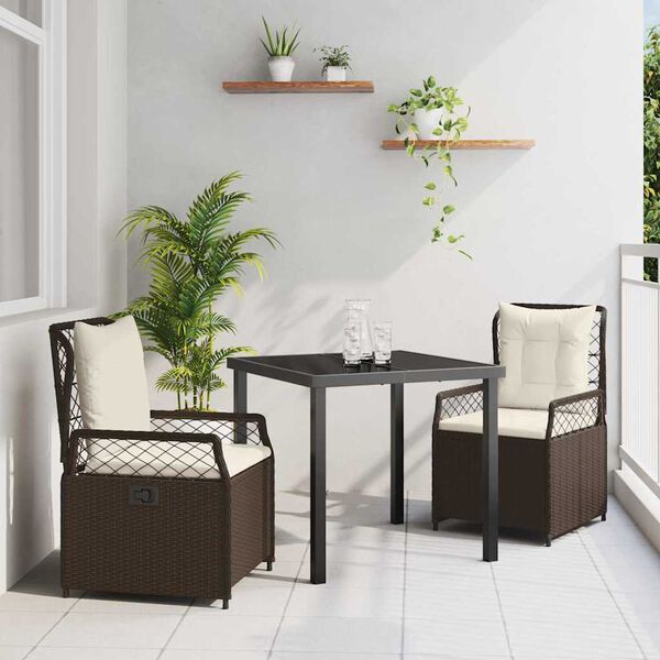 vidaXL Gar&eth;ur bor&eth;sett 3 pcs Br&uacute;nn p&oacute;l&yacute;rattan