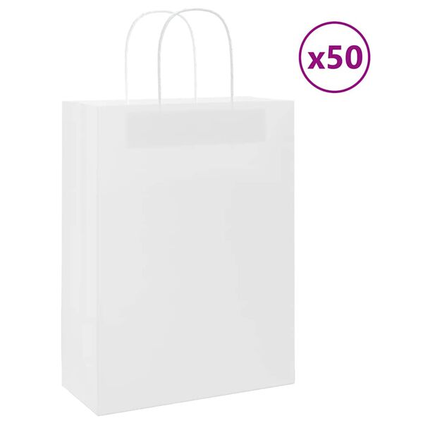 vidaXL Papp&iacute;rspokar 50 stk me&eth; Handf&ouml;ngum Hv&iacute;tir 26x12x35 cm