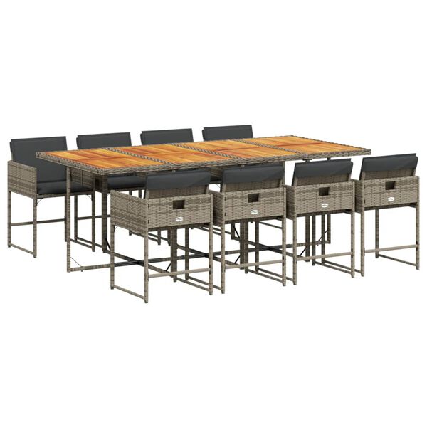 vidaXL 9 Parta Gar&eth;h&uacute;sgagnasett me&eth; Sessum P&oacute;l&yacute;rattan Gr&aacute;tt