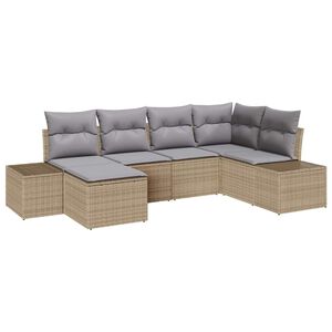 vidaXL Gar&eth;s&oacute;fa sett me&eth; p&uacute;&eth;i 6 pcs Beige og lj&oacute;sgr&aacute;r p&oacute;l&yacute;rattan