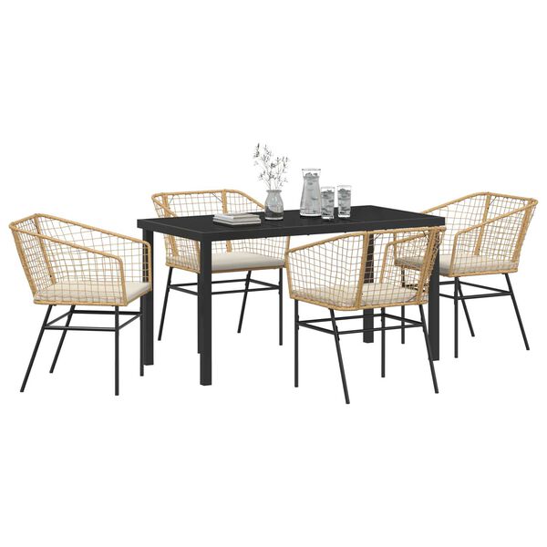 vidaXL Gar&eth;ur bor&eth;sett 5 pcs Br&uacute;nn p&oacute;l&yacute;rattan