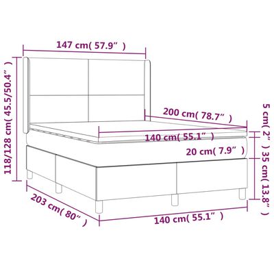 vidaXL Hólfað Springrúm með Dýnu&LED Svört 140x200 cm Gervileður