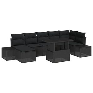 vidaXL Gar&eth;s&oacute;fa sett me&eth; geymslu 8 pcs Svartur Poly rattan