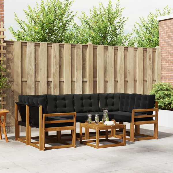 vidaXL &Uacute;ti s&oacute;fasett me&eth; p&uacute;&eth;i 7 pcs N&aacute;tt&uacute;rulegur og svartur