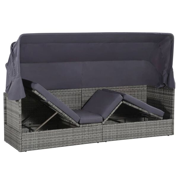 vidaXL Legubekkur me&eth; Tjaldhimni Gr&aacute;r 205x62 cm P&oacute;l&yacute;rattan