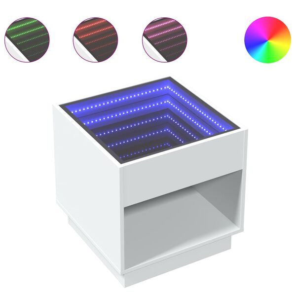 vidaXL Sófaborð með Óendanleika LED Hvítt 50x50x50 cm