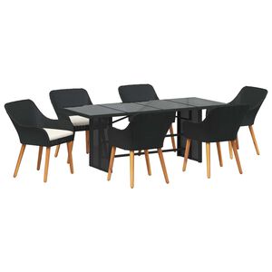 vidaXL Garður borðsett með púði 7 pcs Svartur pólýrattan