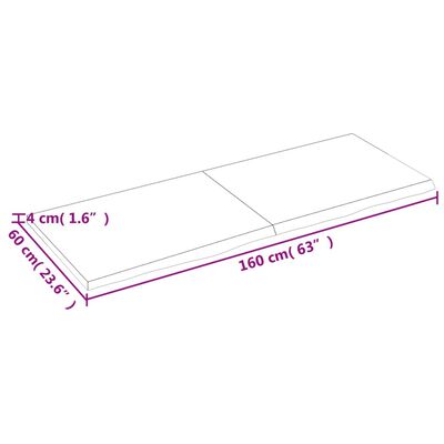 vidaXL Borðplata 160x60x(2-4) cm Ómeðhöndluð Gegnheil Eik