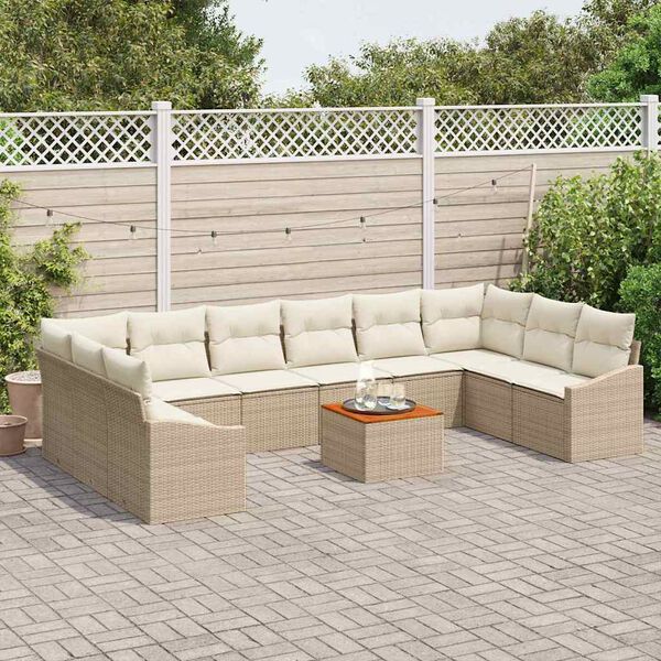vidaXL Gar&eth;s&oacute;fa sett me&eth; geymslu 11 pcs Beige og krem p&oacute;l&yacute;rattan