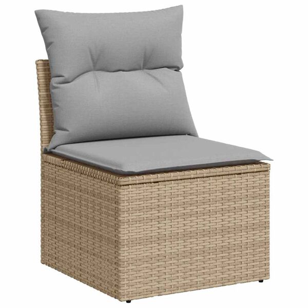 vidaXL S&oacute;fasett me&eth; p&uacute;&eth;i me&eth; geymslu 6 pcs Beige og Gr&aacute;tt p&oacute;l&yacute;rattan