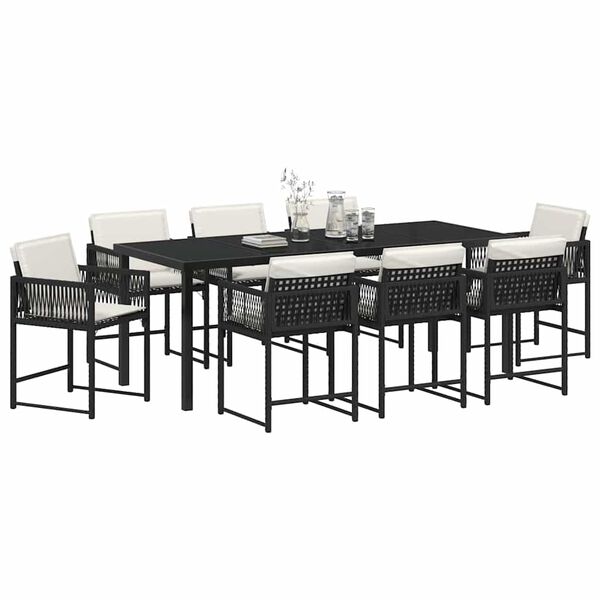vidaXL Gar&eth;ur bor&eth;sett 9 pcs Svartur p&oacute;l&yacute;rattan