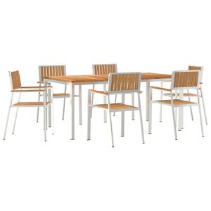 vidaXL Utandyra m&aacute;lt&iacute;fusett 7 pcs Br&uacute;nn Solid teak vi&eth;ur