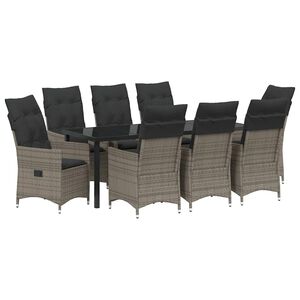 vidaXL Gar&eth;ur bor&eth;sett me&eth; p&uacute;&eth;i 9 pcs Gr&aacute;r p&oacute;l&yacute;rattan