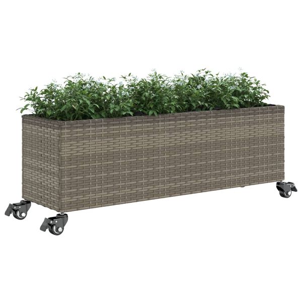 vidaXL Gar&eth;ker &aacute; hj&oacute;lum me&eth; 3 Pottum Gr&aacute;tt 107x32x38 cm P&oacute;l&yacute;rattan