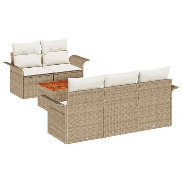 vidaXL Gar&eth;s&oacute;fa sett me&eth; geymslu 6 pcs Beige og krem p&oacute;l&yacute;rattan