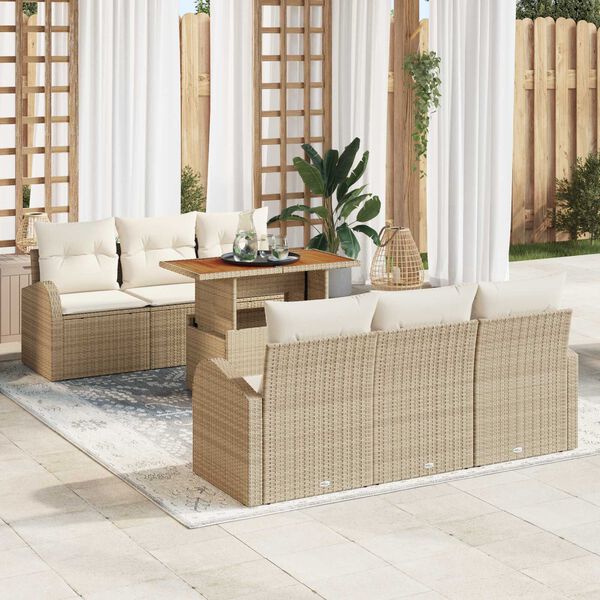 vidaXL Gar&eth;s&oacute;fa sett me&eth; geymslu 7 pcs Drapplita&eth;ur Poly rattan